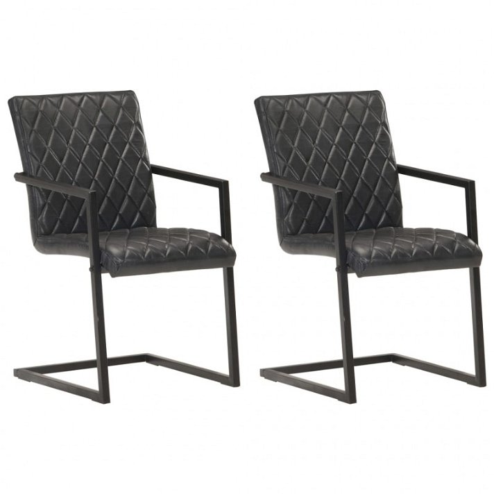 Set di sedie a sbalzo di vera pelle nera stile retro VidaXL