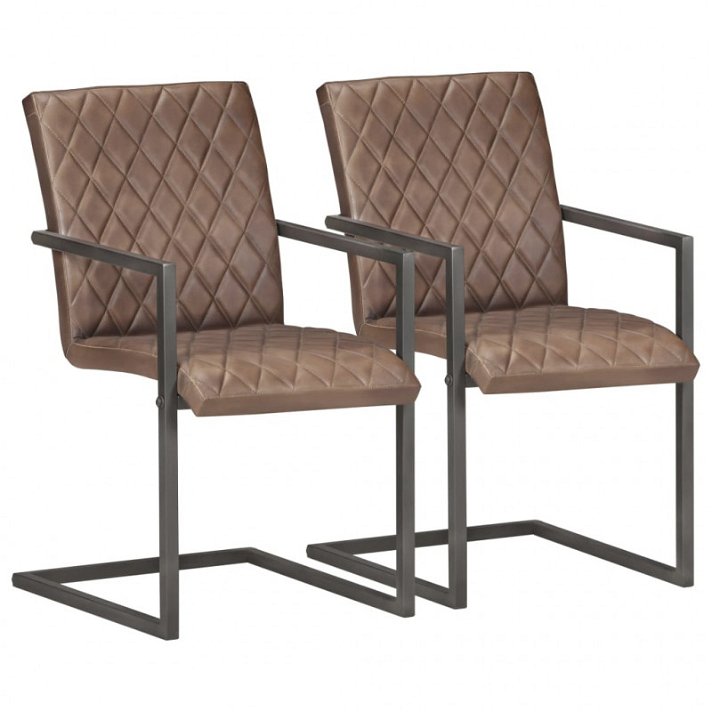 Conjunto de cadeiras de couro autêntico castanho-cinzento de estilo rétro Vida XL