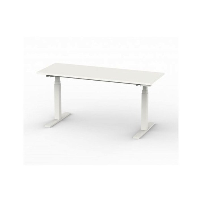 Mesa rectangular grande de altura regulable fabricada en melamina color blanco Dive Garbar