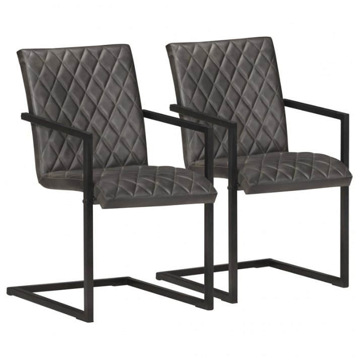 Set di sedie a sbalzo di vera pelle grigio stile retro VidaXL