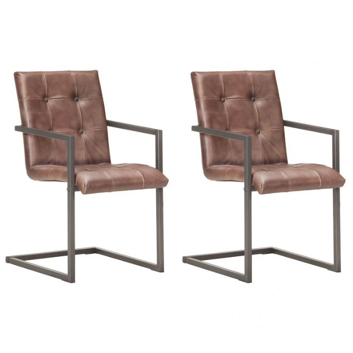 Pack de sillas voladizas estilo capitoné marrón envejecido VidaXL