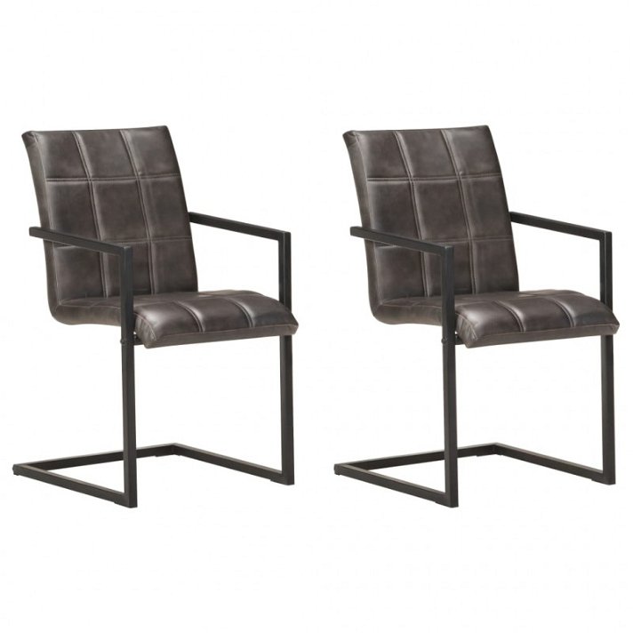 Conjunto de cadeiras cantilever padrão retangular cinzento Vida XL