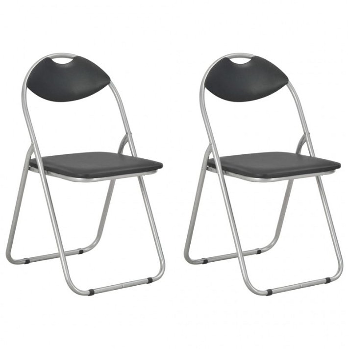 Set di 2 sedie pieghevoli realizzate in acciaio ed ecopelle nero e argento Vida XL