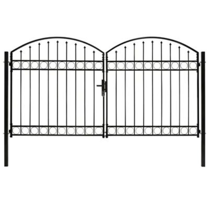 Puerta doble para jardín con diseño de arco de acero revestido en polvo negro Vida XL