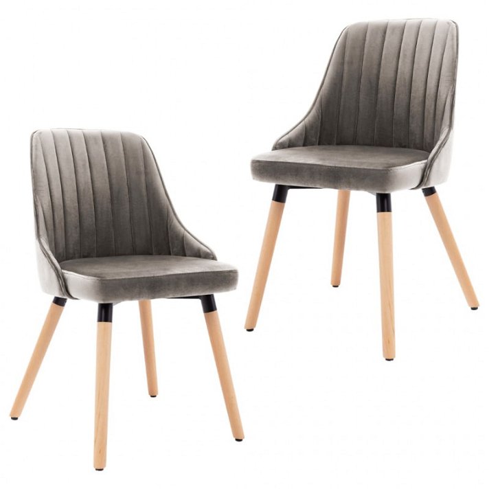Conjunto de cadeiras de veludo e madeira de faia maciça cinzento-claro VidaXL