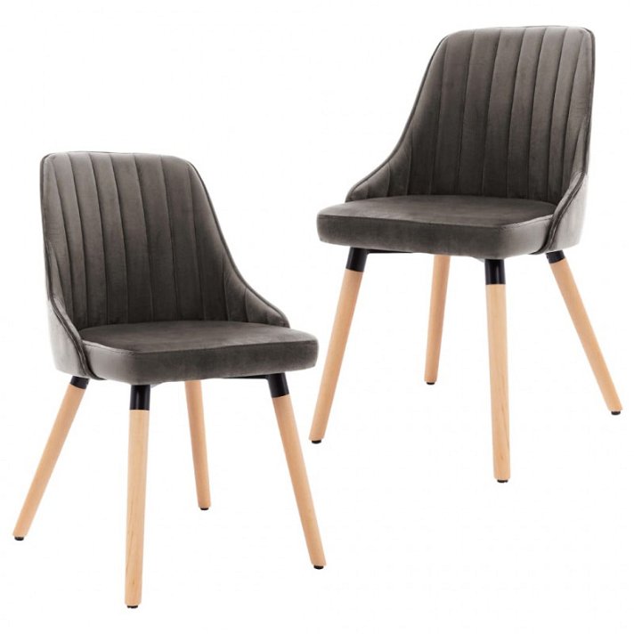 Conjunto de cadeiras de veludo e madeira de haya maciça cinzento-escuro VidaXL