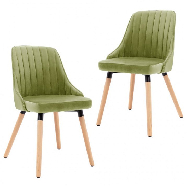 Pack de sillas de terciopelo y madera de haya maciza verde claro VidaXL