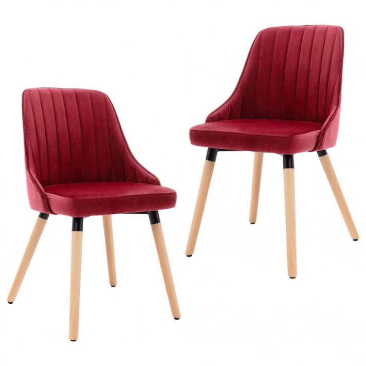 Pack de sillas de terciopelo y madera de haya maciza rojo vino tinto VidaXL