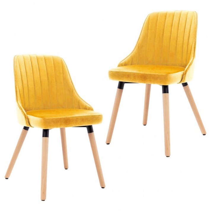 Pack de sillas de terciopelo y madera de haya maciza amarillo VidaXL