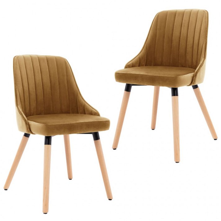 Pack de sillas de terciopelo y madera de haya maciza marrón VidaXL