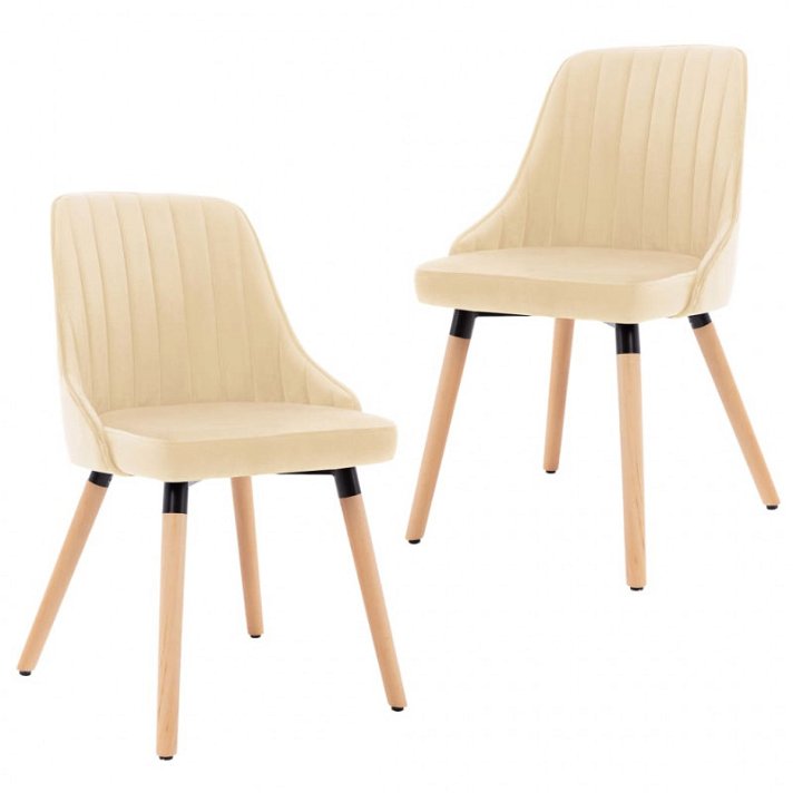 Set di sedie di velluto e legno di faggio massiccio crema Vida XL