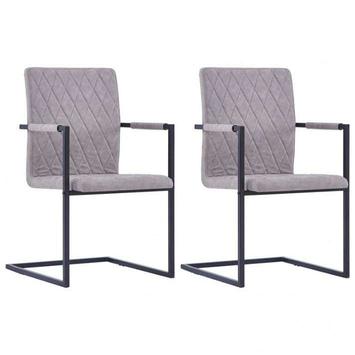 Conjunto de cadeiras com estrutura de aço e estofado em couro artificial de cor cinzento-claro VidaXL