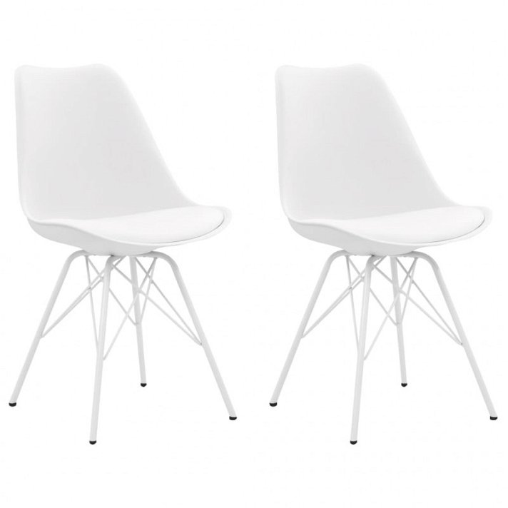 Conjunto de cadeiras nórdicas fabricadas com pernas metálicas e almofadas de couro artificial branco VidaXL