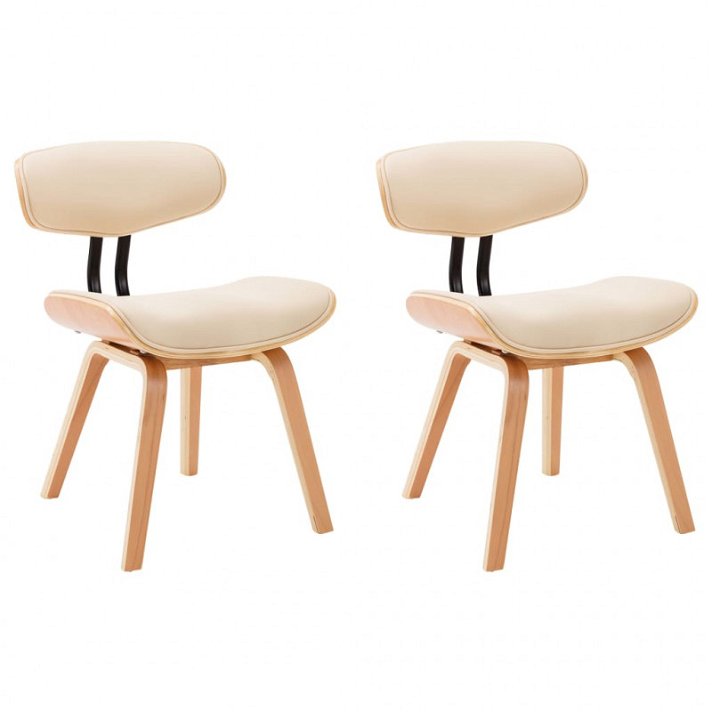 Conjunto de 2 cadeiras com assento curvado fabricadas com couro sintético creme e castanho claro VidaXL
