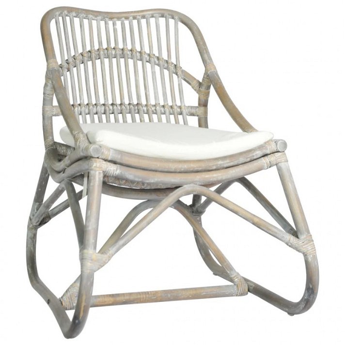 Cadeira de rattan com assento de linho cinzenta Vida XL