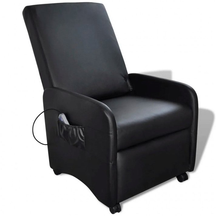 Poltrona massaggiante reclinabile in pelle sintetica nera Vida XL