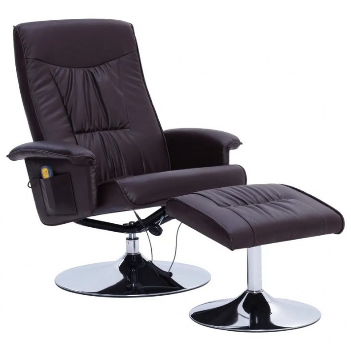 Cadeira de massagem com apoio para pés de couro castanho-escuro Vida XL