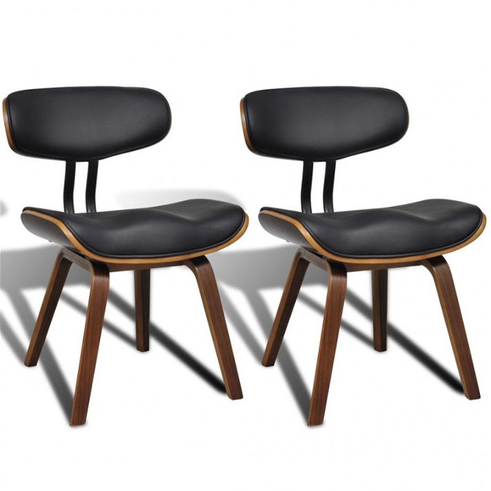 Set di 2 sedie per sala da pranzo realizzate in legno curvo e pelle sintetica nera Vida XL
