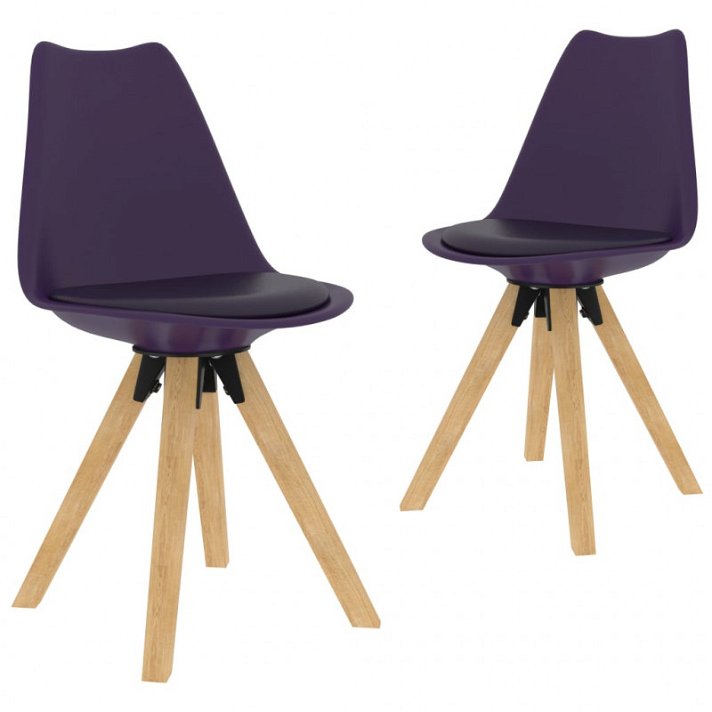 Set di sedie per sala da pranzo colore viola di legno massiccio di faggio dal design curvo Vida XL
