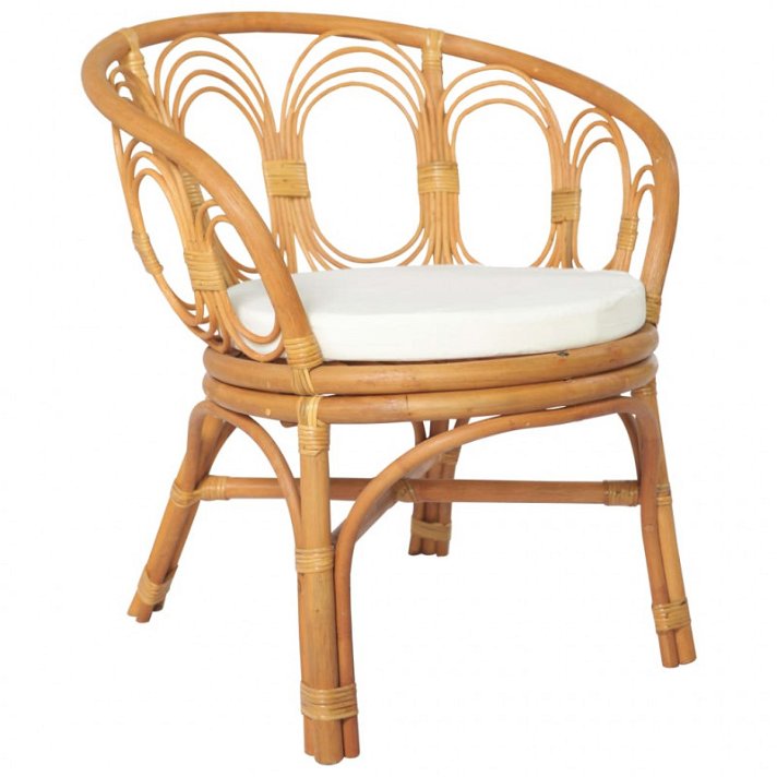 Cadeira para sala de jantar de rattan natural castanho-claro e linho com almofada branco-creme Vida XL