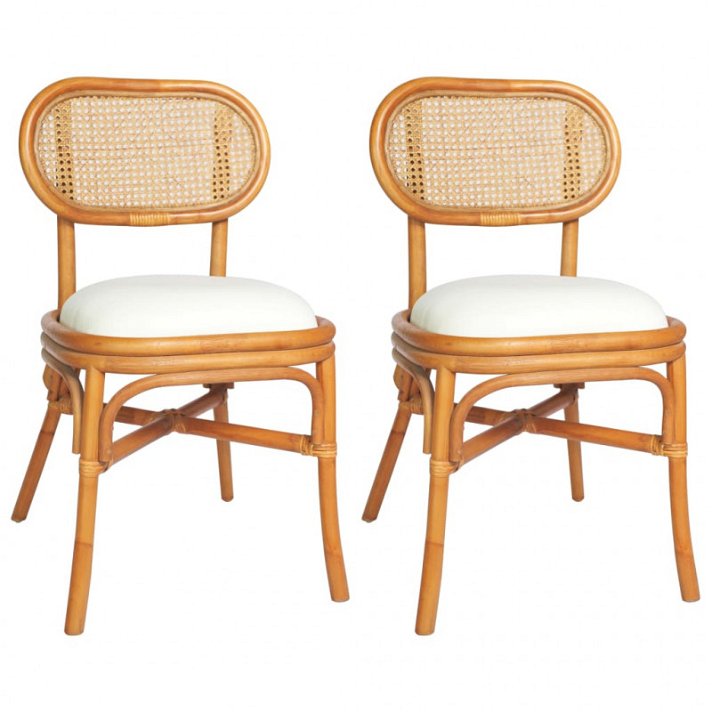 Set di sedie per sala da pranzo di rattan naturale colore marrone chiaro e lino con cuscino bianco crema VidaXL