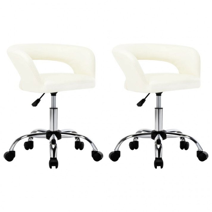 Conjunto de cadeiras para sala de jantar giratórias de couro sintético cor branca Vida XL
