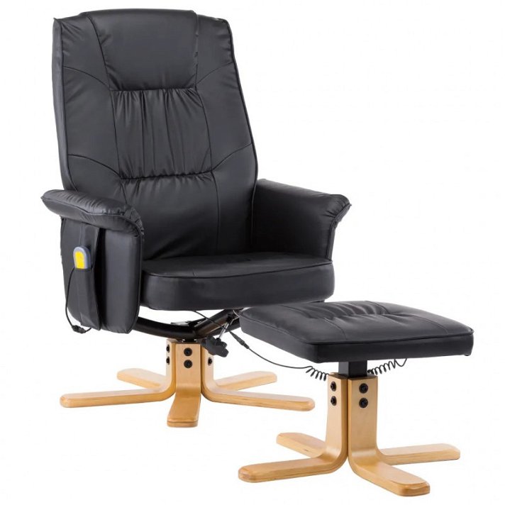 Cadeira rebatível de massagem com apoio para pés em couro sintético preto Vida XL