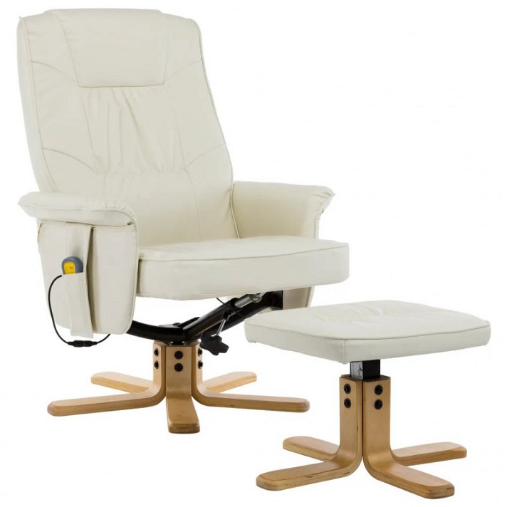 Cadeira rebatível de massagem com apoio para pés em couro sintético creme Vida XL