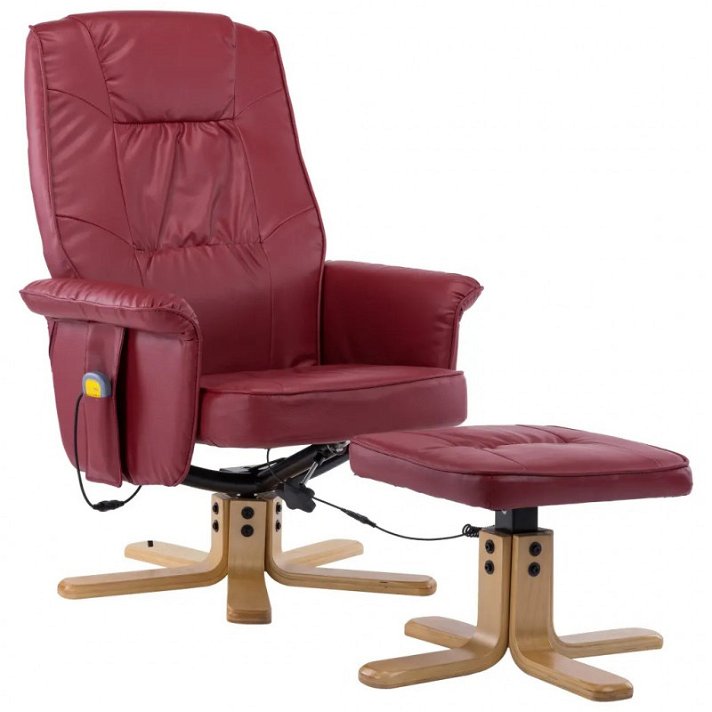 Cadeira rebatível de massagem com apoio para pés em couro bordeaux Vida XL