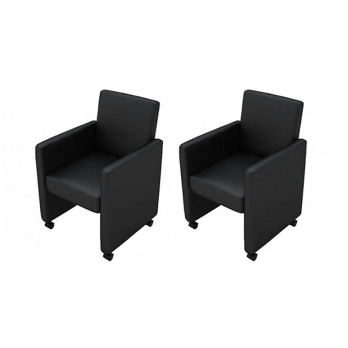 Conjunto de 2 cadeiras de jantar com rodas fabricadas com couro sintético de cor preto VidaXL