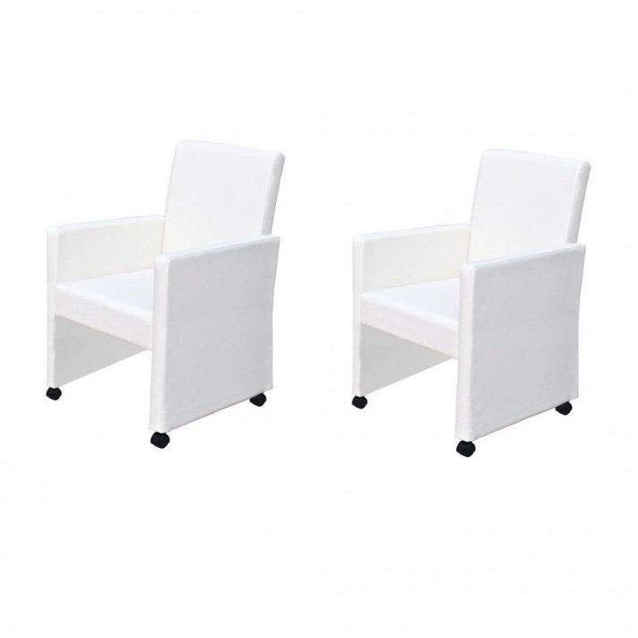 Conjunto de 2 cadeiras de jantar com rodas fabricadas em couro sintético de cor branca VidaXL