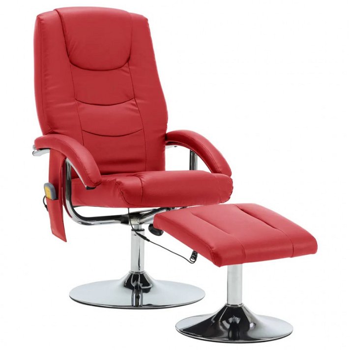 Cadeira de massagem rebatível com apoio para pés de couro vermelha Vida XL