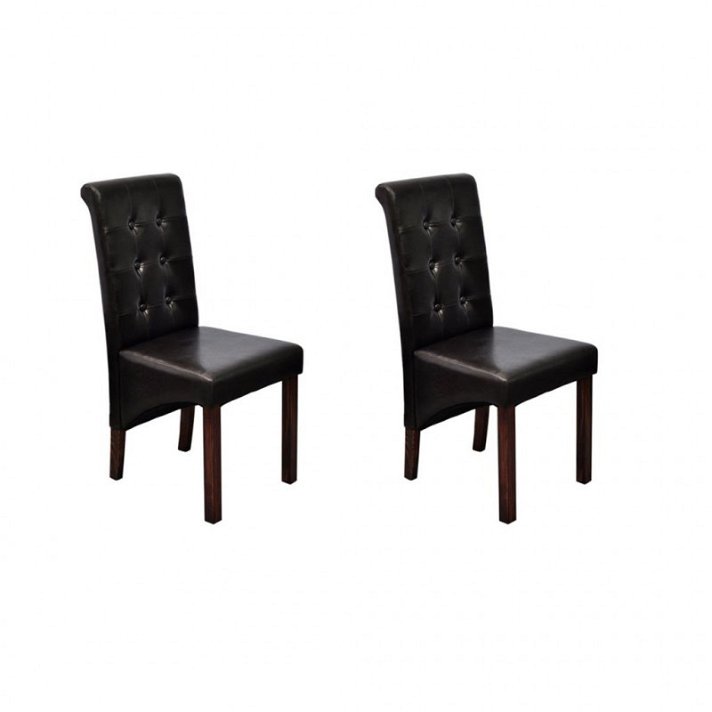 Set di 2 sedie da sala da pranzo con gambe in legno e similpelle marrone Vida XL