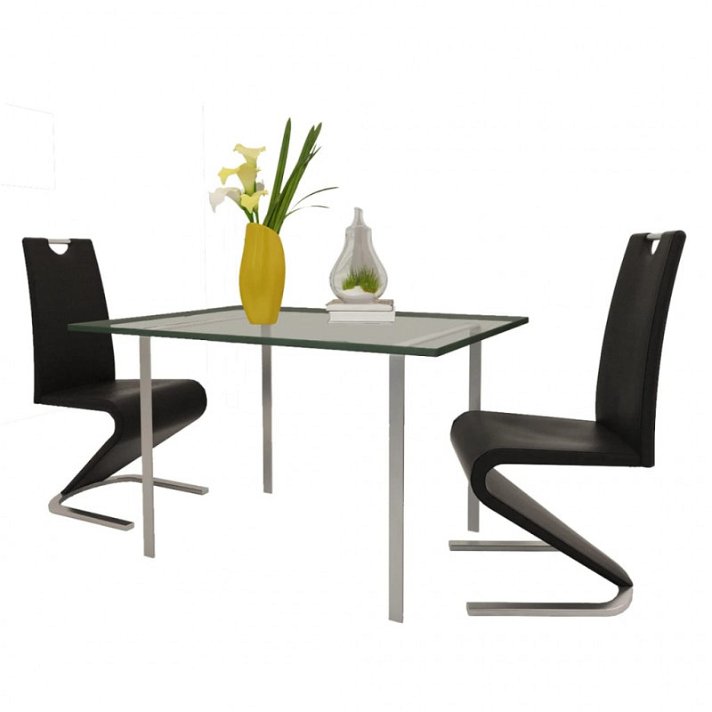 Conjunto de 2 cadeiras para sala de jantar fabricadas com pernas cromadas e couro sintético de cor preto VidaXL
