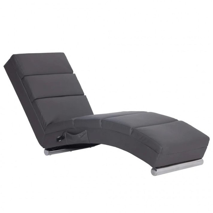 Chaise longue massaggiante in pelle sintetica grigia VidaXL