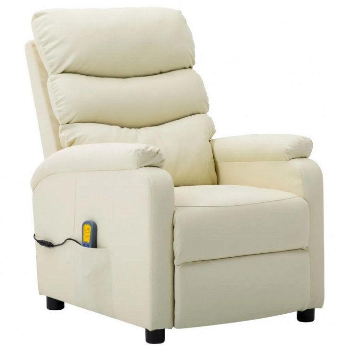 Poltrona massaggiante reclinabile comfort pelle sintetica panna VidaXL
