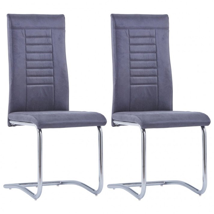 Set di sedie di pelle scamosciata con gambe di acciaio grigio Vida XL