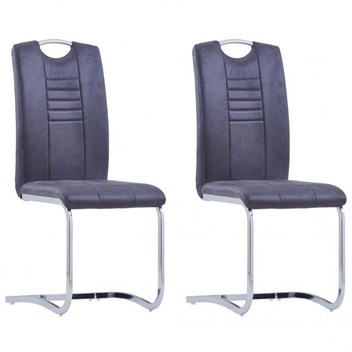 Set di sedie di pelle scamosciata con base di acciaio grigio Vida XL