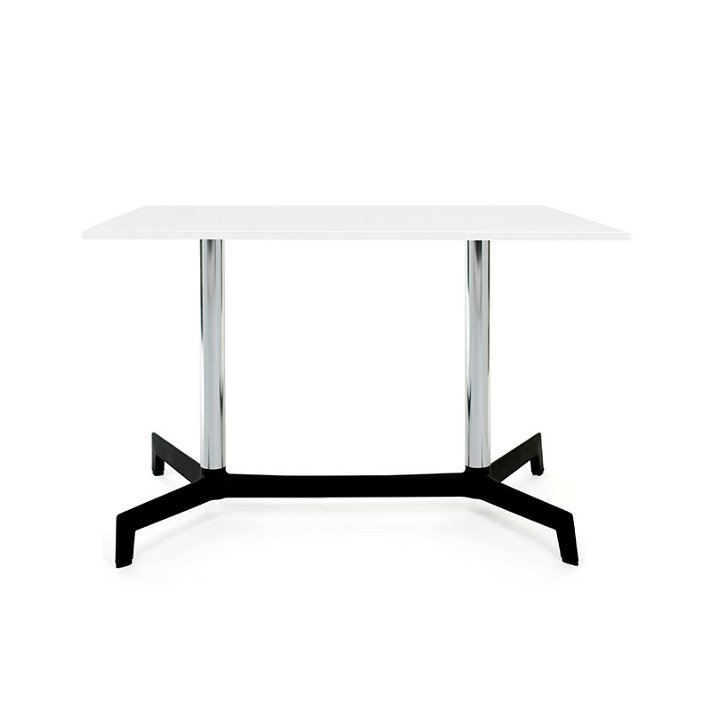 Mesa rectangular con pie doble fabricada en aluminio y tablero werzalit Sputnik Resol