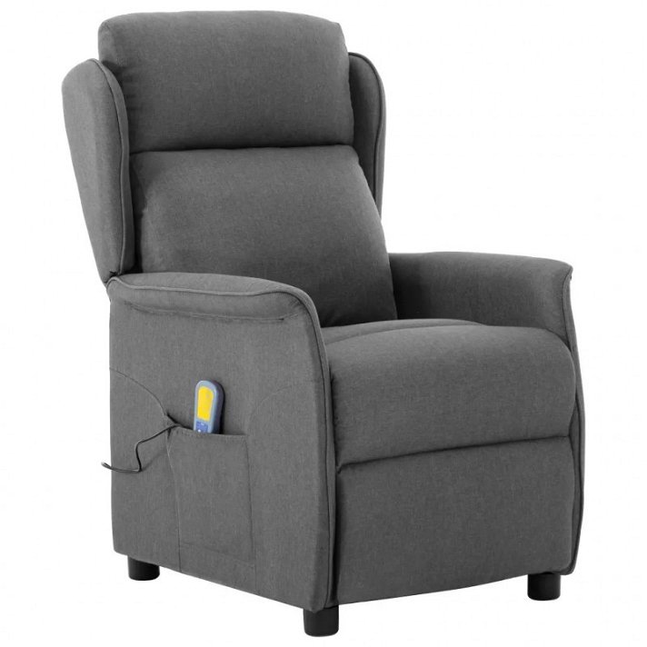 Poltrona massaggiante con reclinazione in tessuto grigio Vida XL