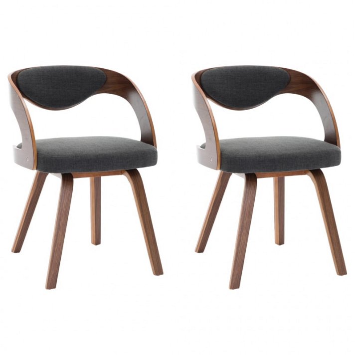 Conjunto de 2 cadeiras modernas de madeira curvada de cor castanho com estofado cinzento escuro VidaXL