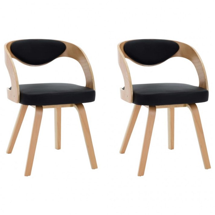 Conjunto de cadeiras modernas de madeira curvada preto e castanho-claro Vida XL