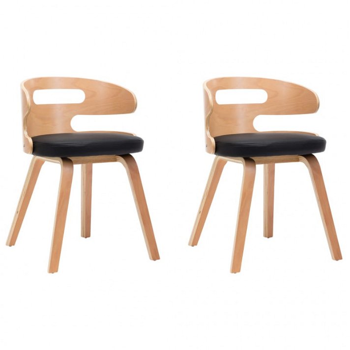 Pack de 2 sillas elaborado en madera maciza marrón claro y tapizado en cuero sintético color negro Vida XL