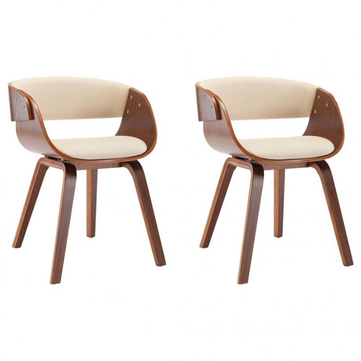 Conjunto de 2 cadeiras fabricadas com madeira curvada e acabamento de cor creme e castanho escuro VidaXL