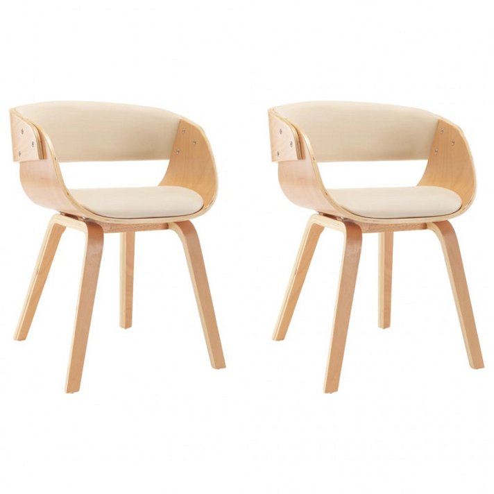 Conjunto de 2 cadeiras fabricadas com madeira curvada e couro sintético de cor creme e castanho-claro VidaXL