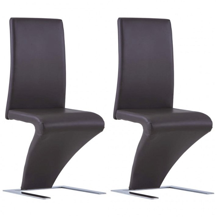 Conjunto de 2 cadeiras zigzag estofadas com couro artificial e acabamento de cor castanho VidaXL