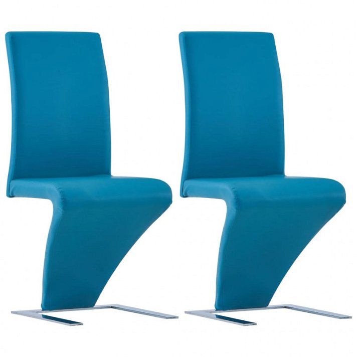 Set di sedie zigzag realizzate con gambe cromate e pelle sintetica colore azzurro Vida XL