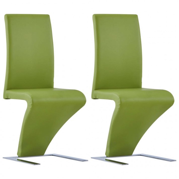 Conjunto de 2 cadeiras zigzag fabricadas com pernas cromadas e couro artificial de cor verde VidaXL