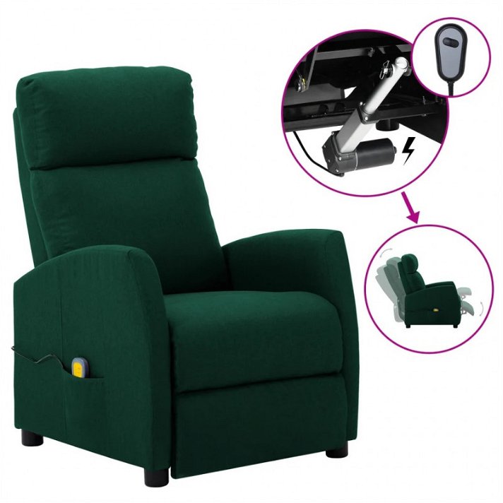 Poltrona massaggiante con reclinazione elettrica in tela verde VidaXL