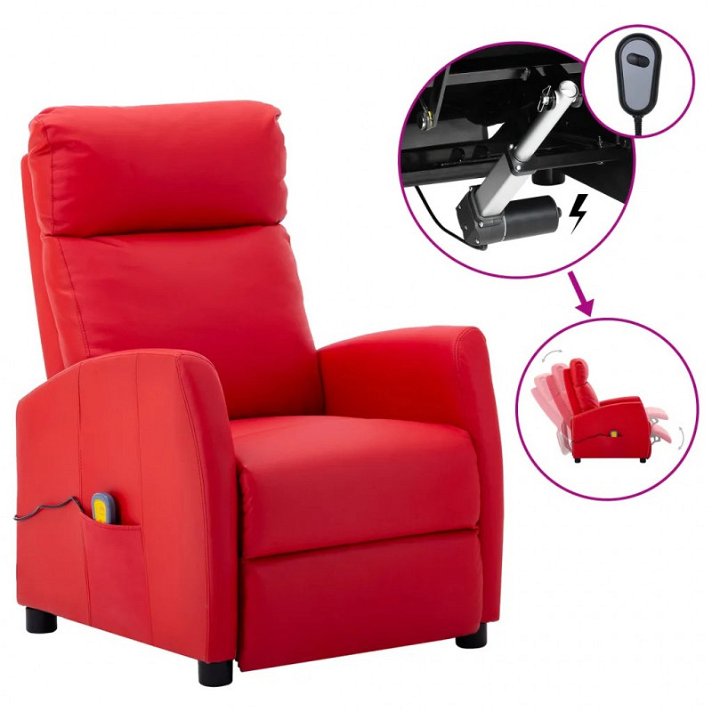 Poltrona da massaggio con reclinazione elettrica ecopelle rossa VidaXL